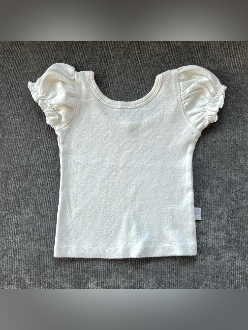 Jane + Jo Petite Ruffle Sleeve Top in White Pointelle Size 12-18 Months